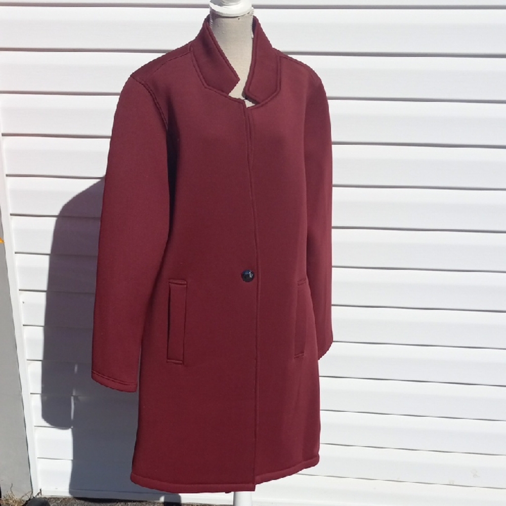 Steve Madden Wine Colored, Lightweight, Long Coat W/ 1 Button & 2 Pockets